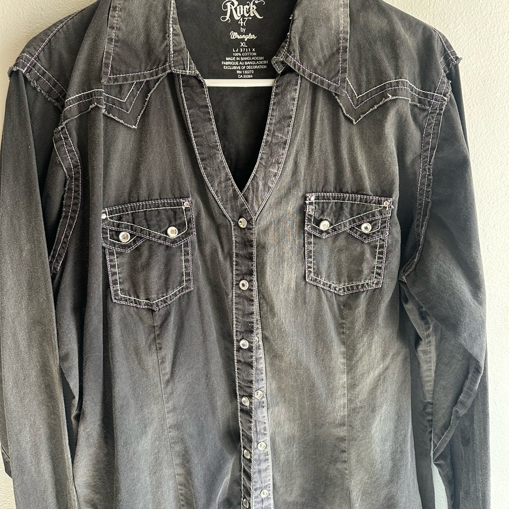 Wrangler Black Washed Western Shirt with Contrast Stitching